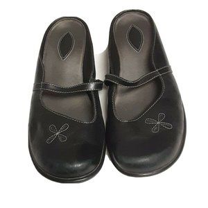 CLARKS Womens Black Mary Jane Strapped Mule Clog